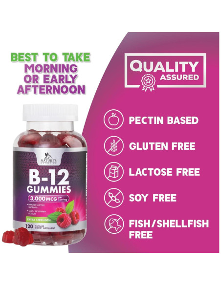 Gomitas de Vitamina B12 Nature's Nutrition 3000 mcg - 120 Unidades Gomitas de Vitamina B12 Nature's Nutrition 3000 mcg - 120 Unidades