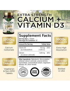 Suplemento de Calcio 1200 mg con Vitamina D3 Nature's Nutrition - 180 Tabletas 2