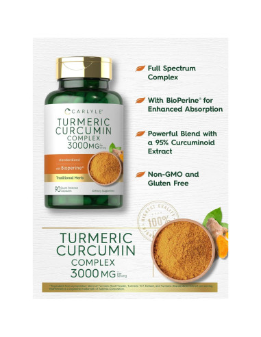 Cápsulas de Cúrcuma Carlyle 3000mg con Bioperina - 90 Unidades