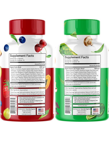 Suplemento Orgánico de Super Frutas y Verduras Terra Kai - 180 Cápsulas