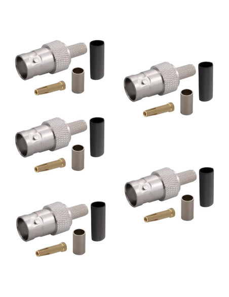 Conectores BNC hembra crimpado 50 Ohm RFetomax - Paquete de 5 Conectores BNC hembra crimpado 50 Ohm RFetomax - Paquete de 5