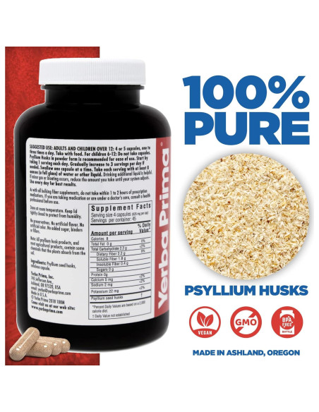 Yerba Prima Psyllium Husks 180 Cápsulas Veganas - 625mg Yerba Prima Psyllium Husks 180 Cápsulas Veganas - 625mg