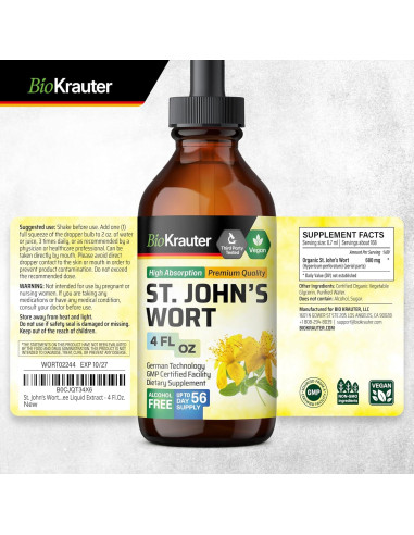 Tintura de Hierba de San Juan Bio Krauter 118 ml - Vegana y Sin Alcohol