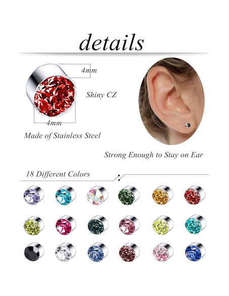 Pendientes Magnéticos Falsos Tornito 18 Pares CZ 4mm 6mm Pendientes Magnéticos Falsos Tornito 18 Pares CZ 4mm 6mm