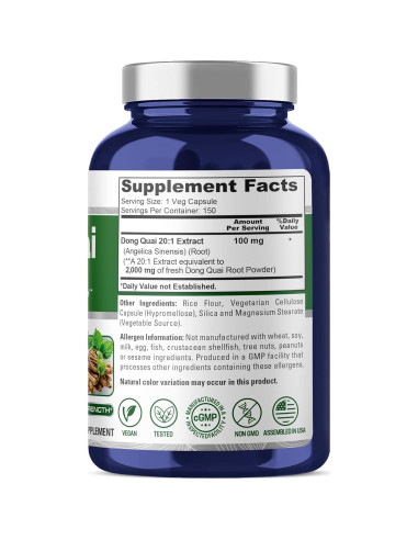 Suplemento de Dong Quai NusaPure 2000mg 150 Cápsulas Veganas