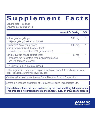 Suplemento Vegano Pure Encapsulations Energía Mental Rápida - 30 Cápsulas