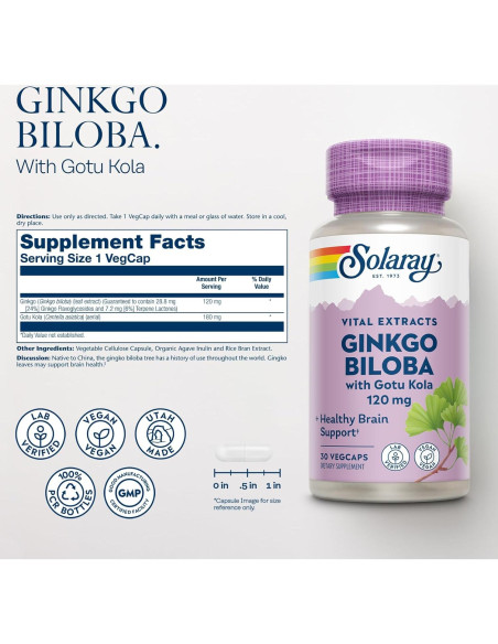 Cápsulas de Ginkgo Biloba Solaray con Gotu Kola - 30 VegCaps Cápsulas de Ginkgo Biloba Solaray con Gotu Kola - 30 VegCaps