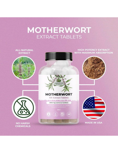 Extracto de Motherwort 2000 mg Amazing Botanicals - 30 Tabletas Extracto de Motherwort 2000 mg Amazing Botanicals - 30 Tabletas
