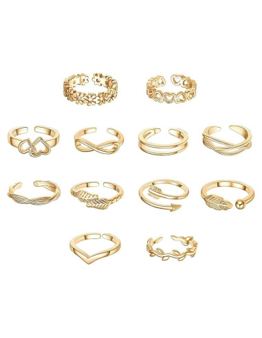 Conjunto 12 Anillos Ajustables para Dedos de los Pies Dorados