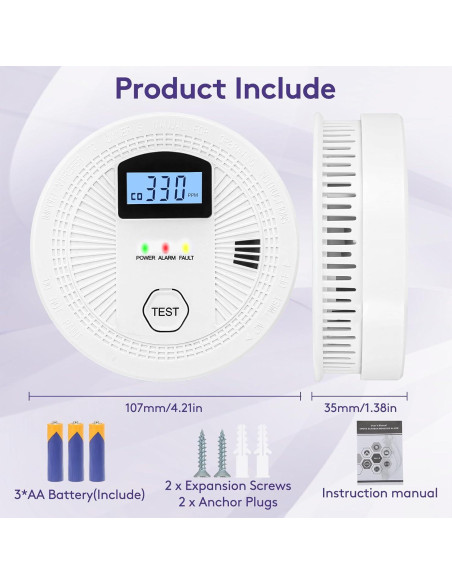 Paquete de 2 Detectores de Humo y Monóxido SITERWELL GS811-A Paquete de 2 Detectores de Humo y Monóxido SITERWELL GS811-A