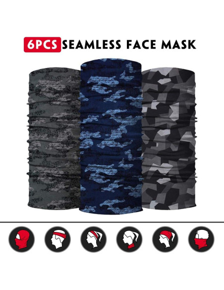Gaiter de Cuello Unisex Microfibra 6 Piezas Multifuncional Gaiter de Cuello Unisex Microfibra 6 Piezas Multifuncional