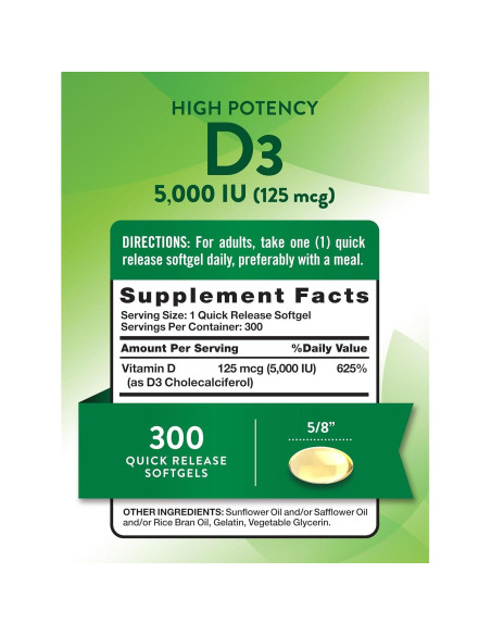 Vitamina D3 Nature's Truth 5000 UI 300 Softgels Sin OGM Vitamina D3 Nature's Truth 5000 UI 300 Softgels Sin OGM