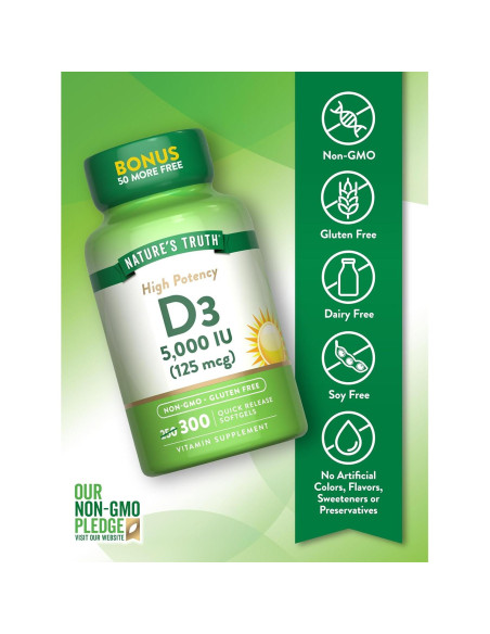 Vitamina D3 Nature's Truth 5000 UI 300 Softgels Sin OGM Vitamina D3 Nature's Truth 5000 UI 300 Softgels Sin OGM