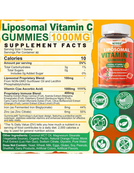 Gomitas de Vitamina C Liposomal 1000mg NEVISS - Sin Azúcar Gomitas de Vitamina C Liposomal 1000mg NEVISS - Sin Azúcar