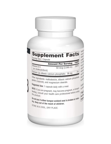 Vitamina D-3 Source Naturals 2000 UI 200 Cápsulas Salud Ósea