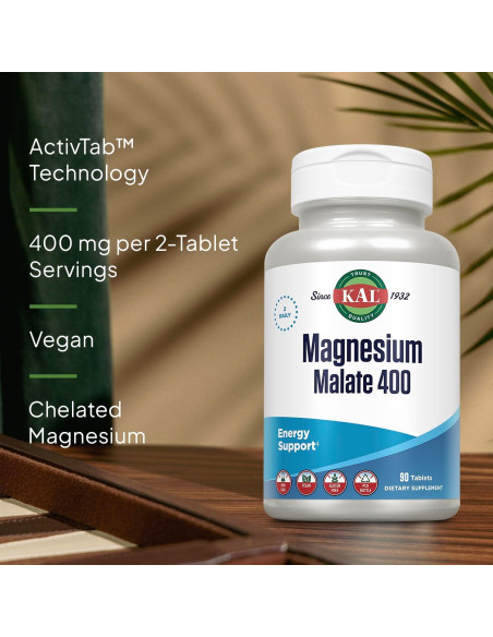 Suplemento de Magnesio Malato KAL 400mg Vegano 90 Tabletas Suplemento de Magnesio Malato KAL 400mg Vegano 90 Tabletas