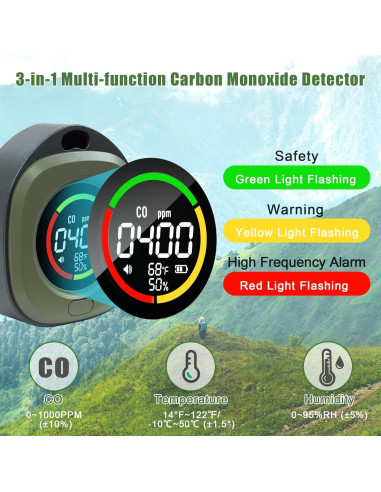 Detector de Monóxido de Carbono Portátil ASIEIT 3-en-1 Verde