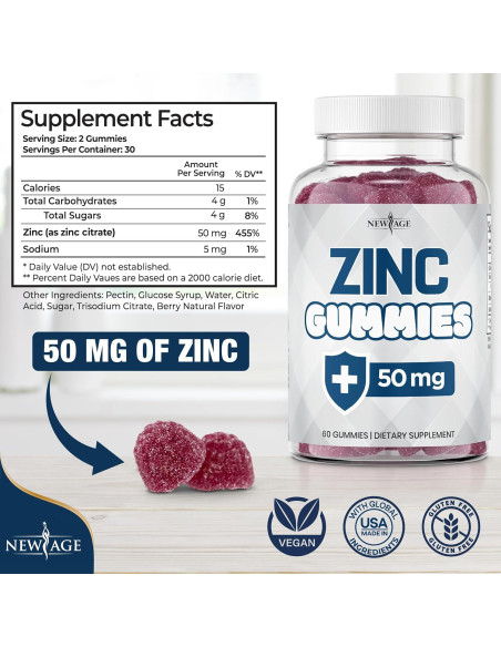 Gomitas de Zinc New Age 50mg - Suplemento Inmunológico 60 Unidades Gomitas de Zinc New Age 50mg - Suplemento Inmunológico 60 Unidades
