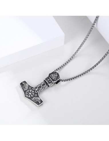 Collar Mjolnir Thor 925 Plata Esterlina Oxidada 55.88 cm