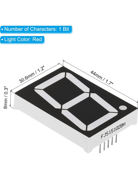 Pantalla LED Digital 1 Bit PATIKIL Roja 3.6V Paquete de 5 Pantalla LED Digital 1 Bit PATIKIL Roja 3.6V Paquete de 5