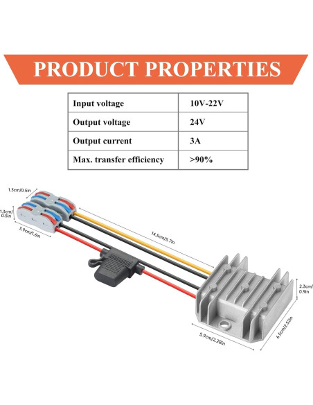 Convertidor de Potencia YBBOTT 10-22V a 24V 3A 72W IP67 Convertidor de Potencia YBBOTT 10-22V a 24V 3A 72W IP67