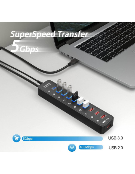 Hub USB 3.0 Alimentado 11 Puertos - Carga Rápida 12V/3A Hub USB 3.0 Alimentado 11 Puertos - Carga Rápida 12V/3A