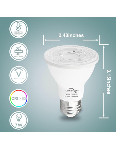 Bombillas LED PAR20 Regulables 3000K 7W E26 Paquete de 4