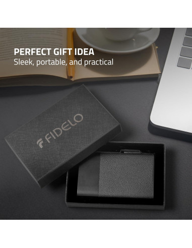 Cartera Minimalista Fidelo para Hombres - Protección RFID - Negra