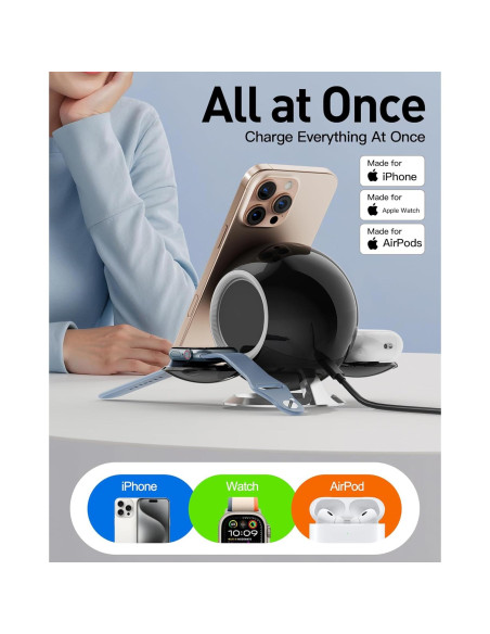 Estación de Carga Inalámbrica 3 en 1 MagSafe Negro - iPhone 12-16, AirPods, iWatch Estación de Carga Inalámbrica 3 en 1 MagSafe Negro - iPhone 12-16, AirPods, iWatch