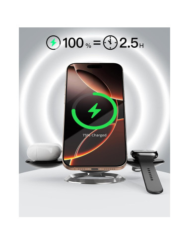 Estación de Carga Inalámbrica 3 en 1 MagSafe Negro - iPhone 12-16, AirPods, iWatch