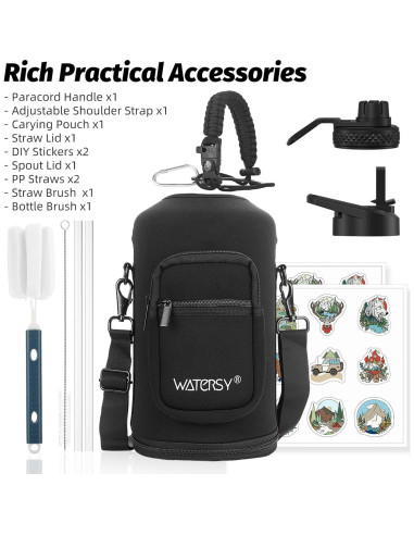 Botella de Agua Aislada WATERSY 128oz Acero Inoxidable Negro Azul