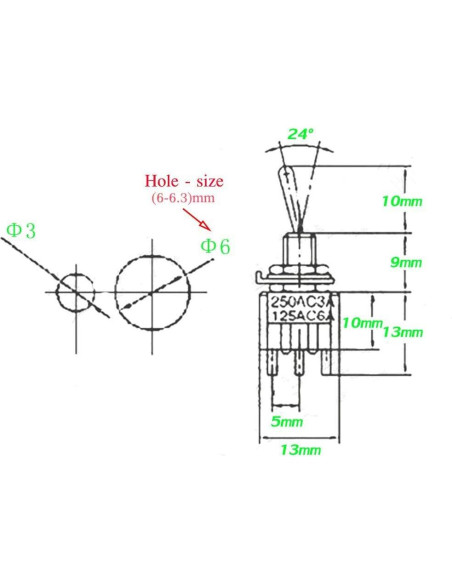 Interruptor de Palanca VONVOFF SPST Pre-cableado 3A 250VAC Negro Interruptor de Palanca VONVOFF SPST Pre-cableado 3A 250VAC Negro