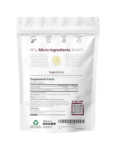 Biotina 10,000mcg Micro Ingredients con Ácido Hialurónico 25mg Biotina 10,000mcg Micro Ingredients con Ácido Hialurónico 25mg