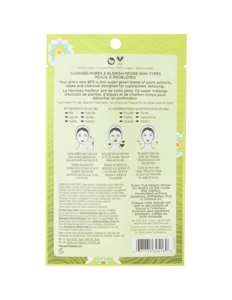 Mascarilla Facial Vegana Pacifica Beauty Té Verde 5 Unidades Mascarilla Facial Vegana Pacifica Beauty Té Verde 5 Unidades