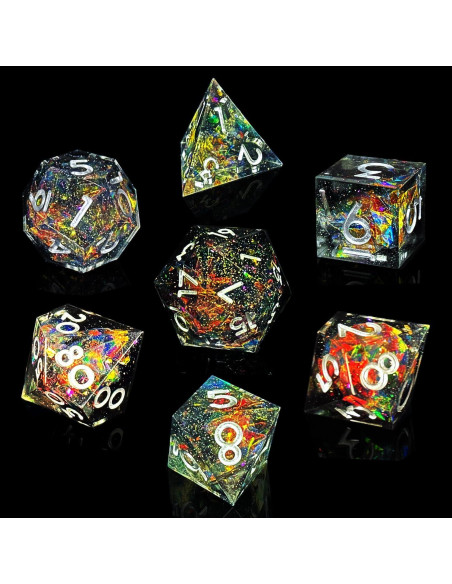 Juego de Dados de Resina DND 7 Pcs HAOMEJA Bordes Afilados Juego de Dados de Resina DND 7 Pcs HAOMEJA Bordes Afilados