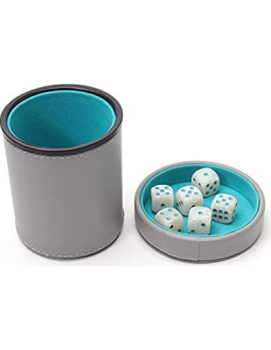 Luck Lab Taza de Dados de Cuero Gris con 6 Dados Perla