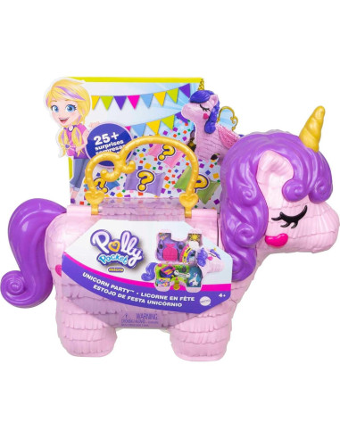 Polly Pocket Set de Juego Fiesta de Unicornio con 2 Muñecas y 25 Accesorios