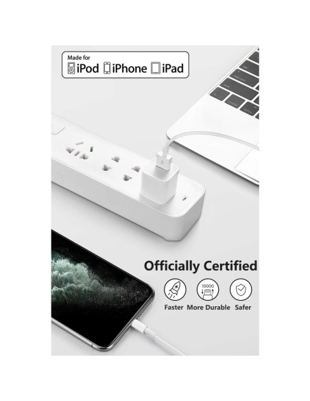 4 Pack Cable de Carga Lightning MFi MAILESI 1m Blanco 4 Pack Cable de Carga Lightning MFi MAILESI 1m Blanco