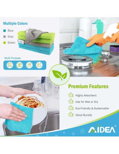 Paños de Microfibra AIDEA 8PK - Absorbentes y Sin Rayas