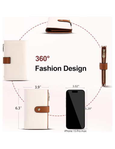 Cartera Trifold para Mujeres YIIJAY con Bloqueo RFID - Beige y Marrón