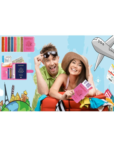 Funda de Pasaporte PASCACOO Rosa con Bloqueo RFID y Tarjetero