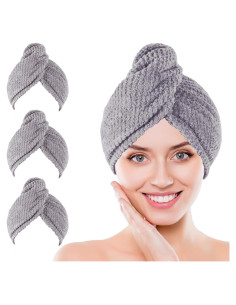 Toalla de Microfibra para el Cabello Kldnkig - Paquete de 3 Gris 25x65 cm