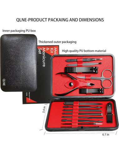 Kit de Cortauñas QLNE de Acero Inoxidable 15 Piezas