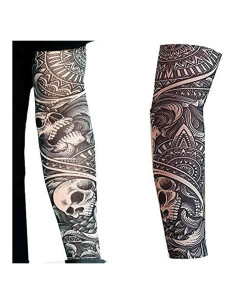 2 Mangas de Tatuaje Nylon Elástico Adulto Punk Rocker Halloween