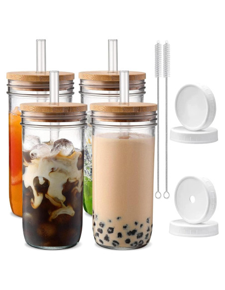 Vasos de vidrio DWTS DANWEITESI 24 oz con tapa y popote - 4 unidades Vasos de vidrio DWTS DANWEITESI 24 oz con tapa y popote - 4 unidades