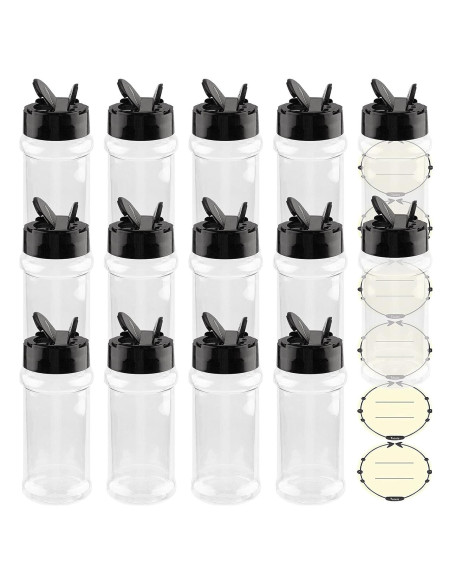 Tarros de Especias de Plástico TUZAZO 3 oz - 14 Pcs con Etiquetas Tarros de Especias de Plástico TUZAZO 3 oz - 14 Pcs con Etiquetas