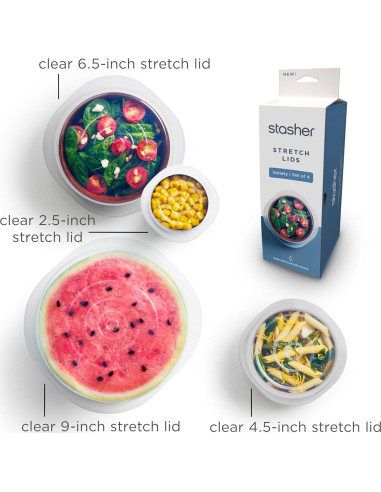 Tapa de Silicona Reutilizable Stasher 4-Pack Transparente