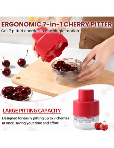 Deshuesador de Cerezas 7 en 1 SCHVUBENR Rojo - Ergonómico y Eficiente