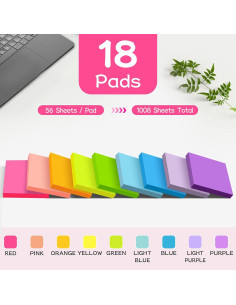 Notas Adhesivas YEECOK 3x3 cm, 18 Pads, Colores Brillantes 2