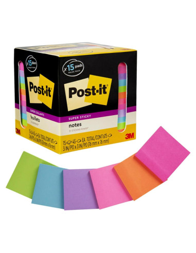 Notas Post-it Súper Adhesivas 7.6x7.6 cm 15 Bloc Multicolor